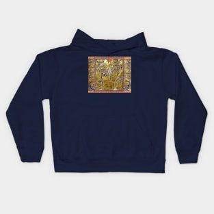 MEDIEVAL BESTIARY,PHOENIX,TREE OF LIFE ,BIRDS,DRAGONS FANTASTIC ANIMALS IN GOLD RED BLUE COLORS Kids Hoodie